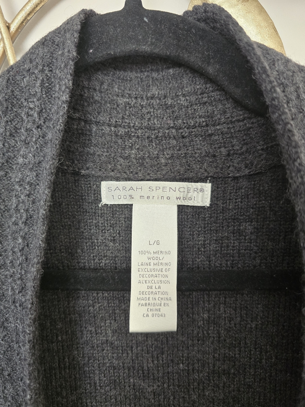 Sarah Spencer Dark Charcoal Shawl Collar Tie-Front Cardigan 100% Wool Size L - Picture 2 of 10